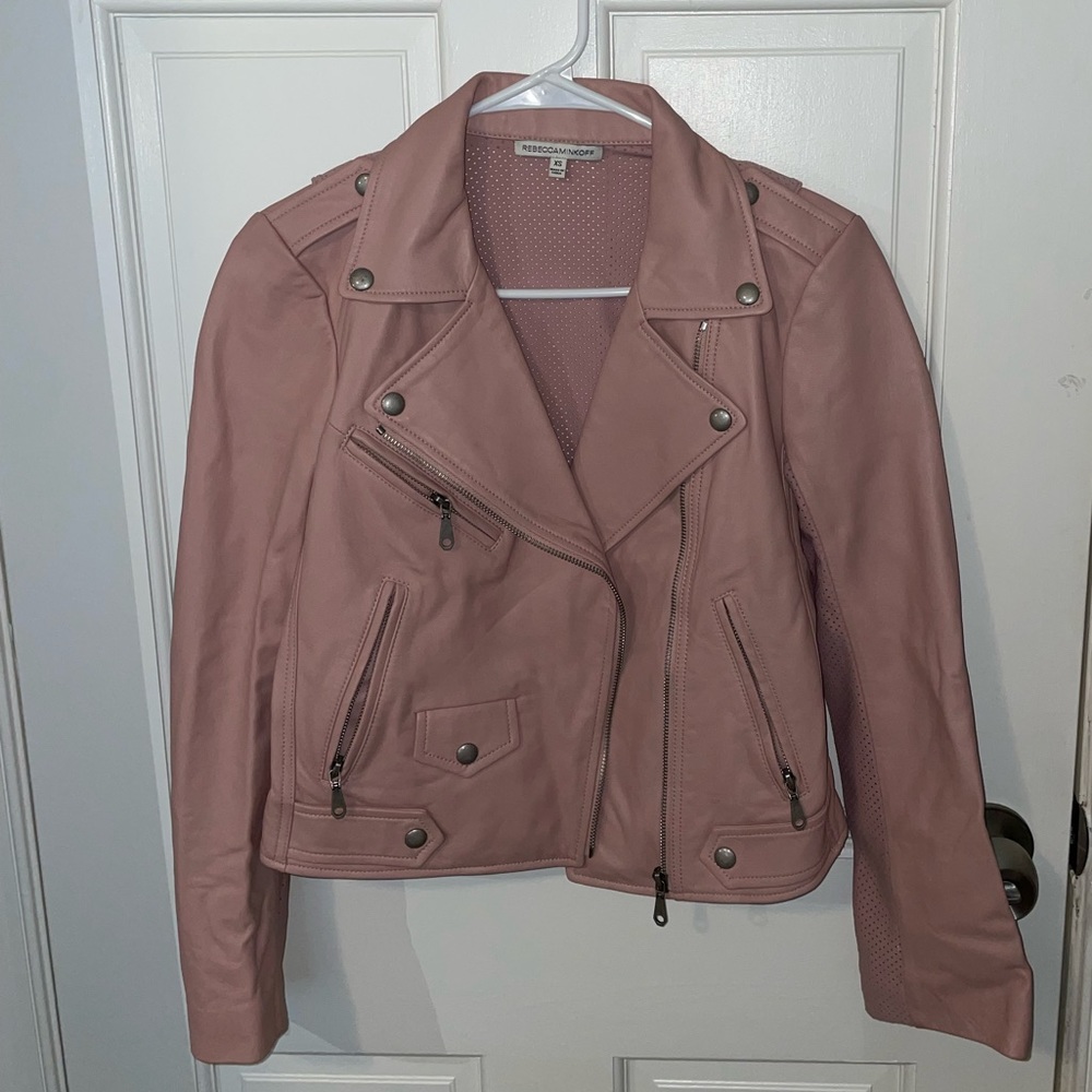 Rebecca Minkoff Authentic Pink Lamb Leather Biker Jacket